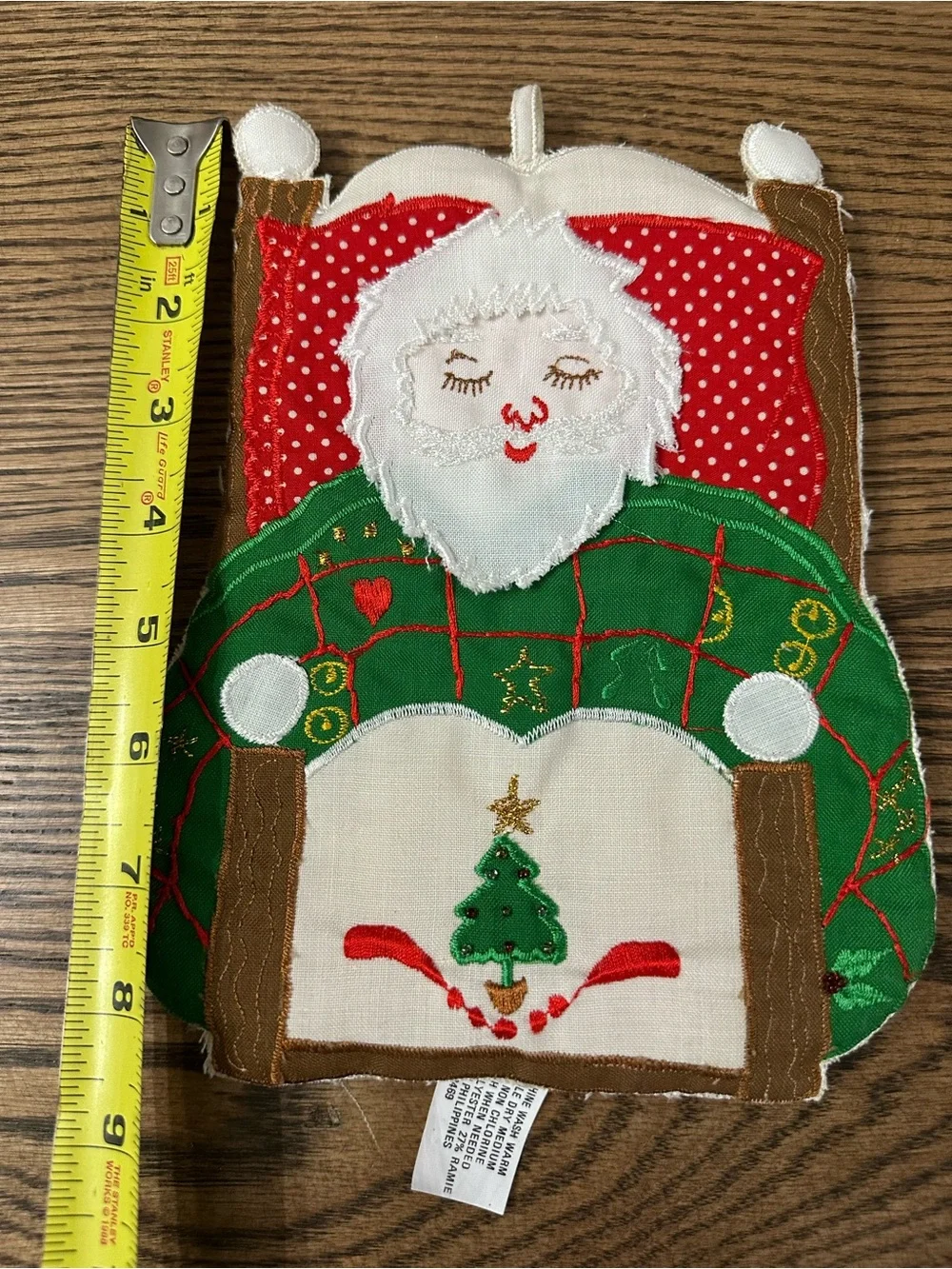 Rare Vintage Holiday Santa Decorative Pot Holder - Green & Red and Embellished